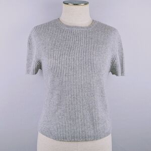 House Of Harlow 1960 Sweater 100% Cashmere Short Sleeve Light Heather Grey M NWT